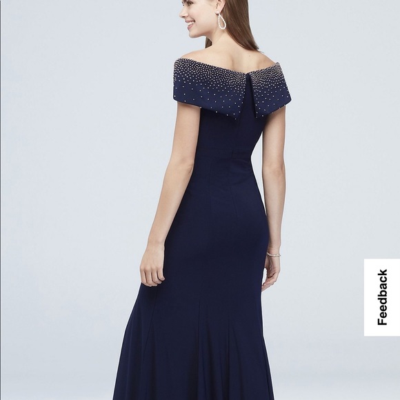 Elegant navy Off shoulder Floor length dress - Picture 6 of 8